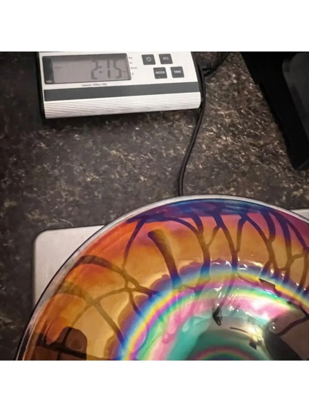 Handblown Iridescent Art Glass Bowl With Abstract Design 10 inch Decorative & Fu